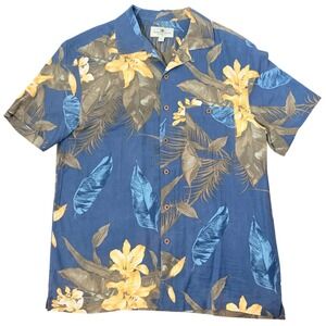 Island Shores Silk Tropical Hawaiian Floral Shirt (LG) Washable Resortwear Beach